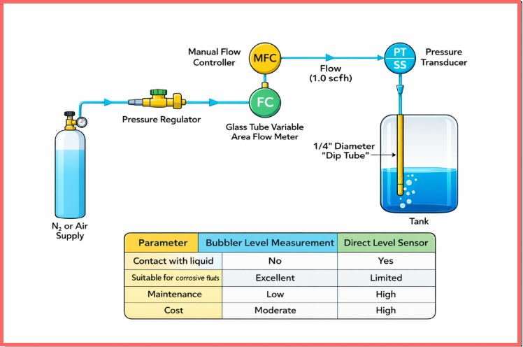 Bubble tube level measurement diagram