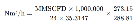 MMSCFD to Nm³/h Conversion Formula