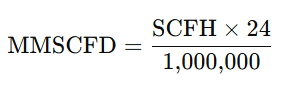 SCFH to MMSCFD conversion formula