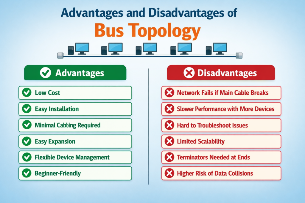 advantages and disadvantages of bus topology