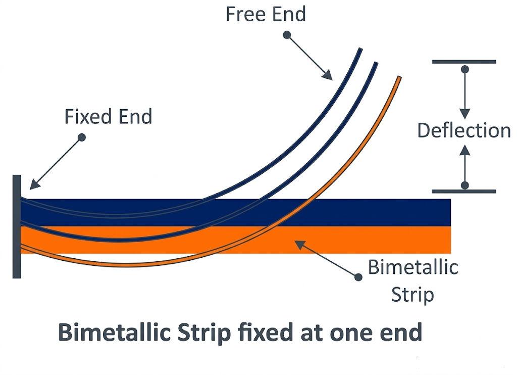 bimetallic strip diagram fixed at one end