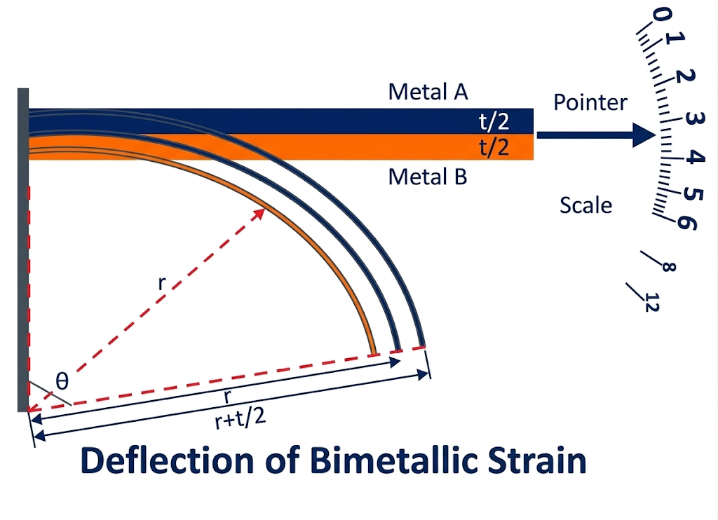 deflection of bimetallic strain
