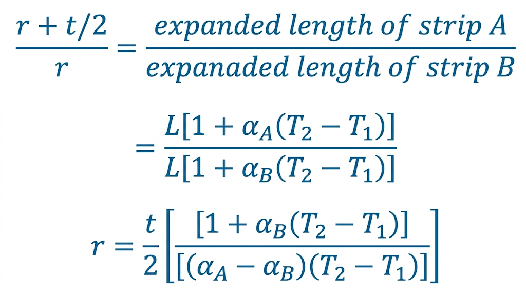 formula for expanded length of bimetallic strips
