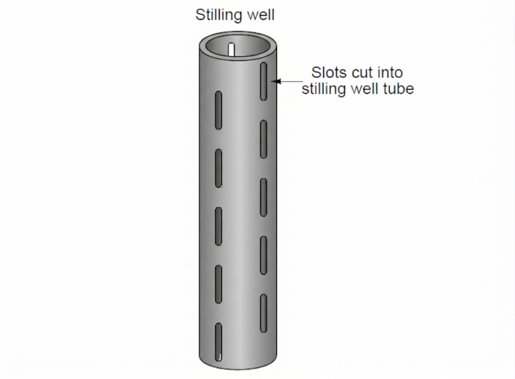 Stilling well with equalization holes or slots