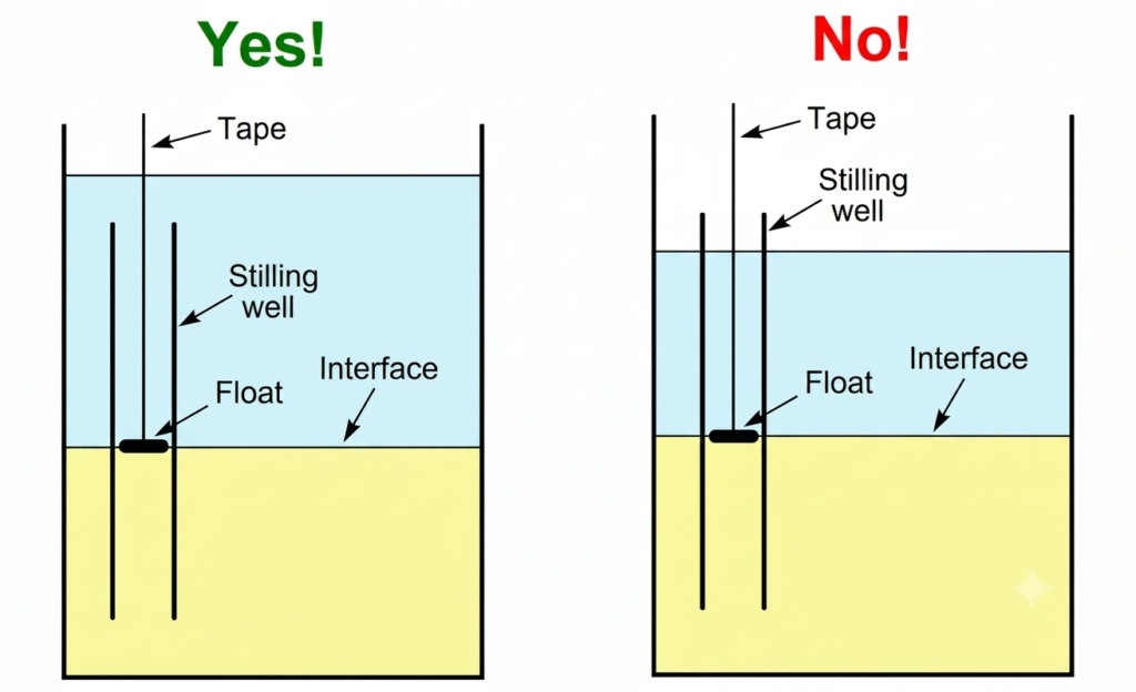Submerged vs. partially submerged stilling well diagram